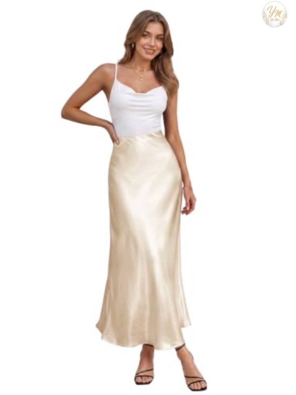 High Waist Satin Maxi Skirt A-Line Pull On Wear to Work